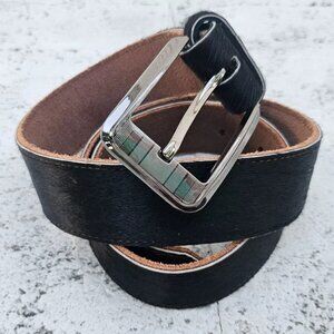 Fur Belt Dark Brow Hair Cowhide Leather Handmade Waistband Belt Size 32 inches